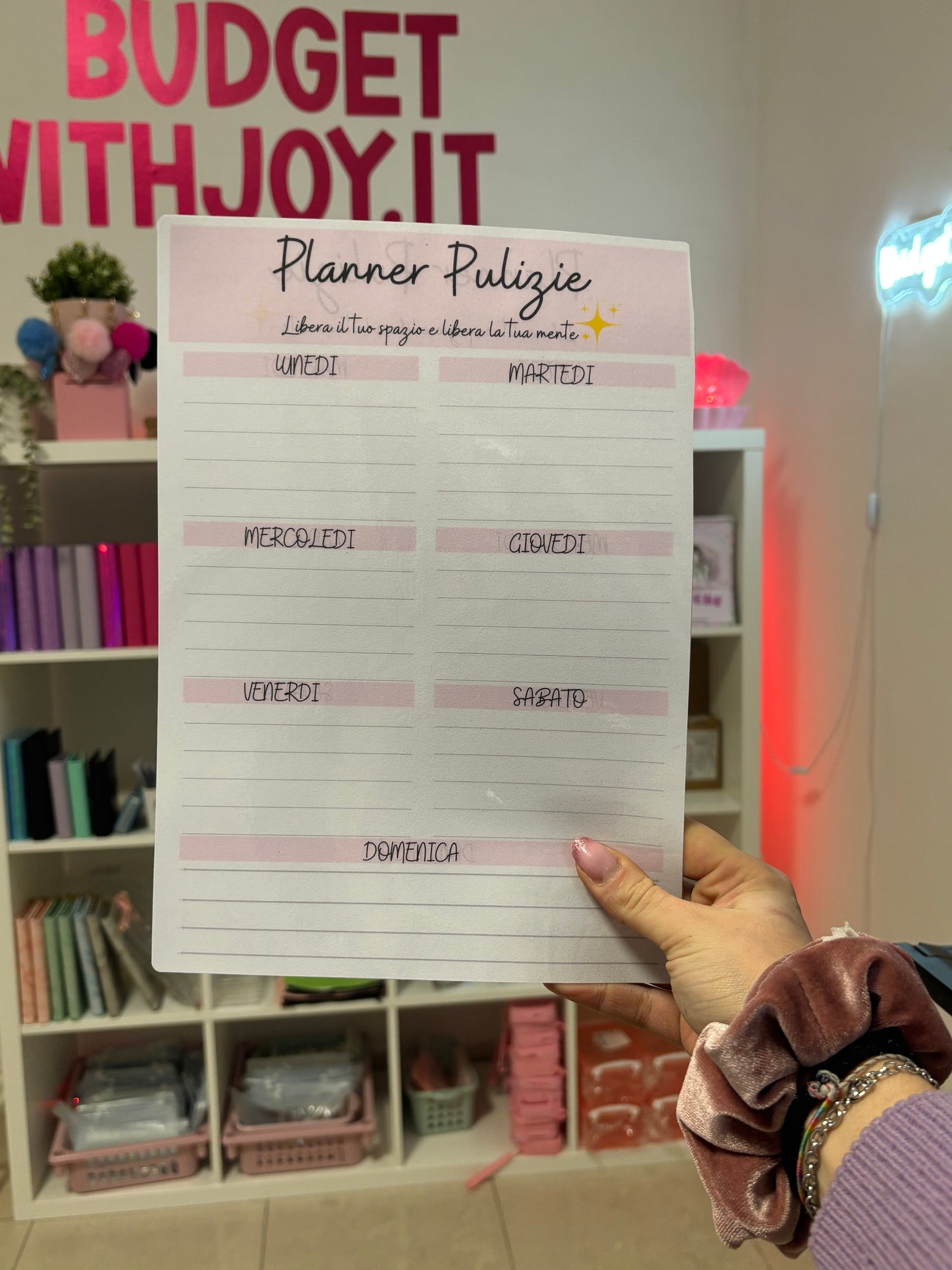 Planner pulizie con gg della settimana