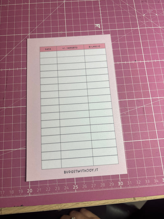 Budget sheet plastificato rosa a6 ric